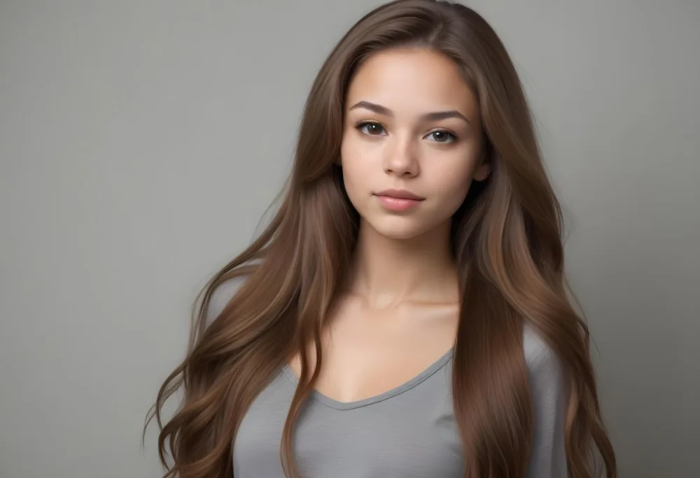 Adorable Cartoon Style A Caucasian Woman 23 Years Old Light Skin Long Brown Hair In A Grey Background 3d Render Cartoon 11 Ead3