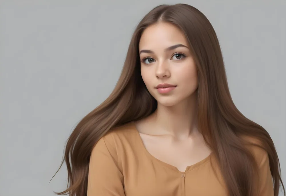 Adorable Cartoon Style A Caucasian Woman 23 Years Old Light Skin Long Brown Hair In A Grey Background 3d Render Cartoon 19 6fff