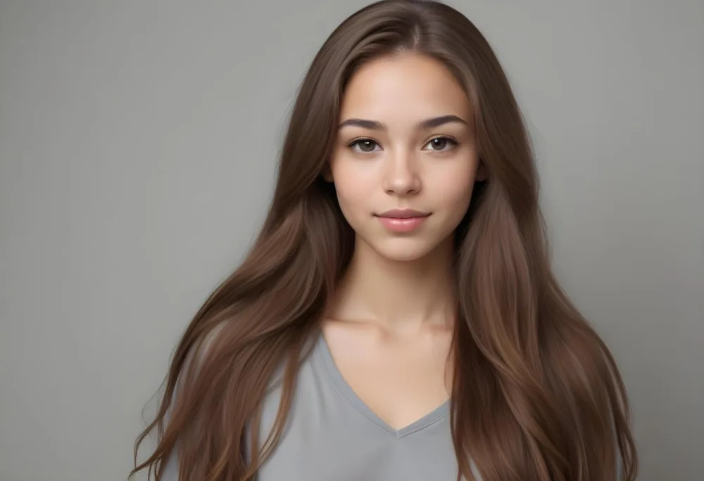 Adorable Cartoon Style A Caucasian Woman 23 Years Old Light Skin Long Brown Hair In A Grey Background 3d Render Cartoon 29 E6f8