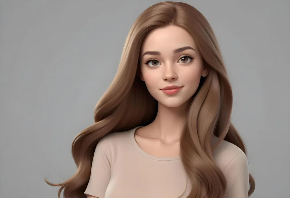 Adorable Cartoon Style A Caucasian Woman 23 Years Old Light Skin Long Brown Hair In A Grey Background 3d Render Cartoon 39 2925