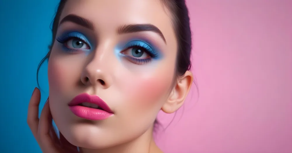 Adorable Cartoon Style A Close Up Portrait Of A Young Woman With Dark Hair Full Lips And Dramatic Eye Makeup In Shades Of Pink And Blue 3d Render Cartoon 19 F67c