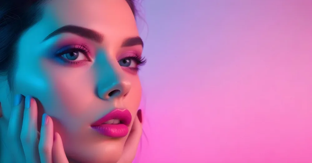 Adorable Cartoon Style A Close Up Portrait Of A Young Woman With Dark Hair Full Lips And Dramatic Eye Makeup In Shades Of Pink And Blue 3d Render Cartoon 22 2a42