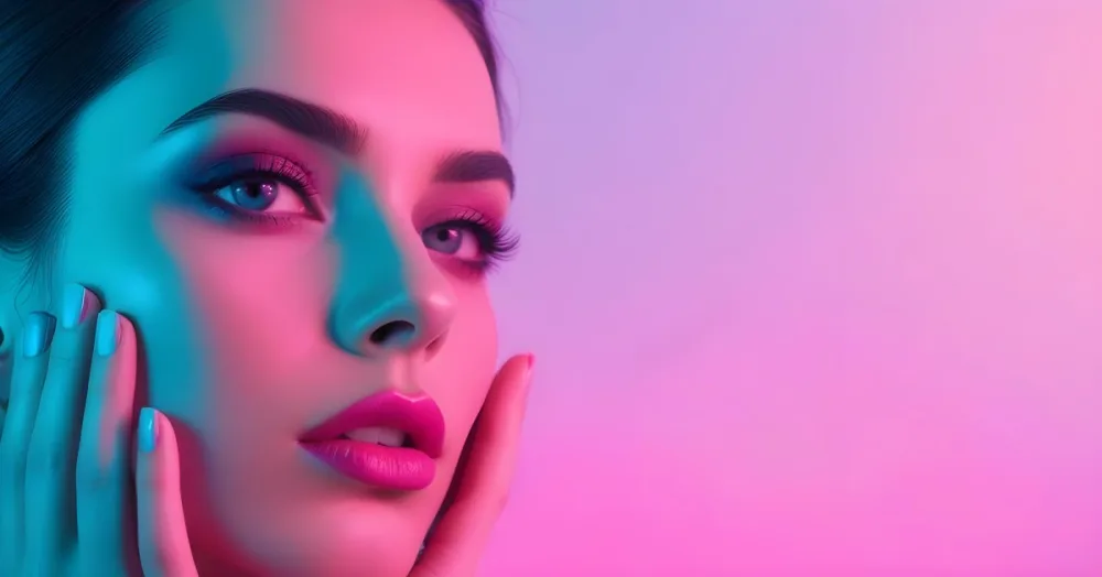 Adorable Cartoon Style A Close Up Portrait Of A Young Woman With Dark Hair Full Lips And Dramatic Eye Makeup In Shades Of Pink And Blue 3d Render Cartoon 4 C11d