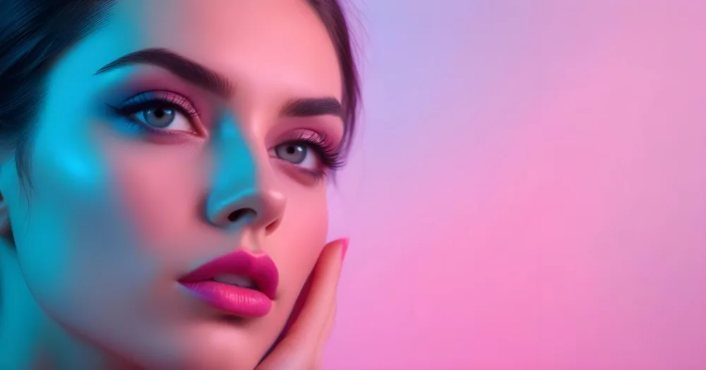 Adorable Cartoon Style A Close Up Portrait Of A Young Woman With Dark Hair Full Lips And Dramatic Eye Makeup In Shades Of Pink And Blue 3d Render Cartoon 6 0881
