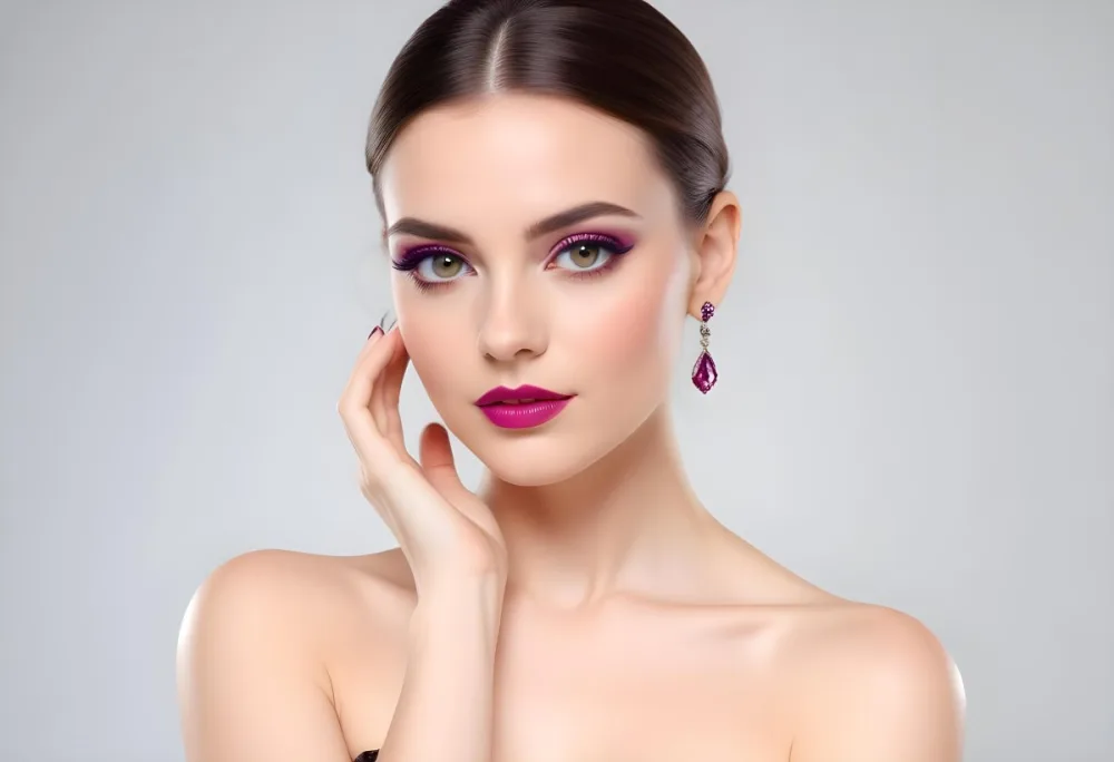 Adorable Cartoon Style A Young Woman With Fair Skin And Long Brown Hair Styled In An Elegant Updo She Has Striking Brown Eyes And Is Wearing Bold Makeup Including Dark Eyeliner And A Deep Pink Lipstick A Decorative P 12 E156