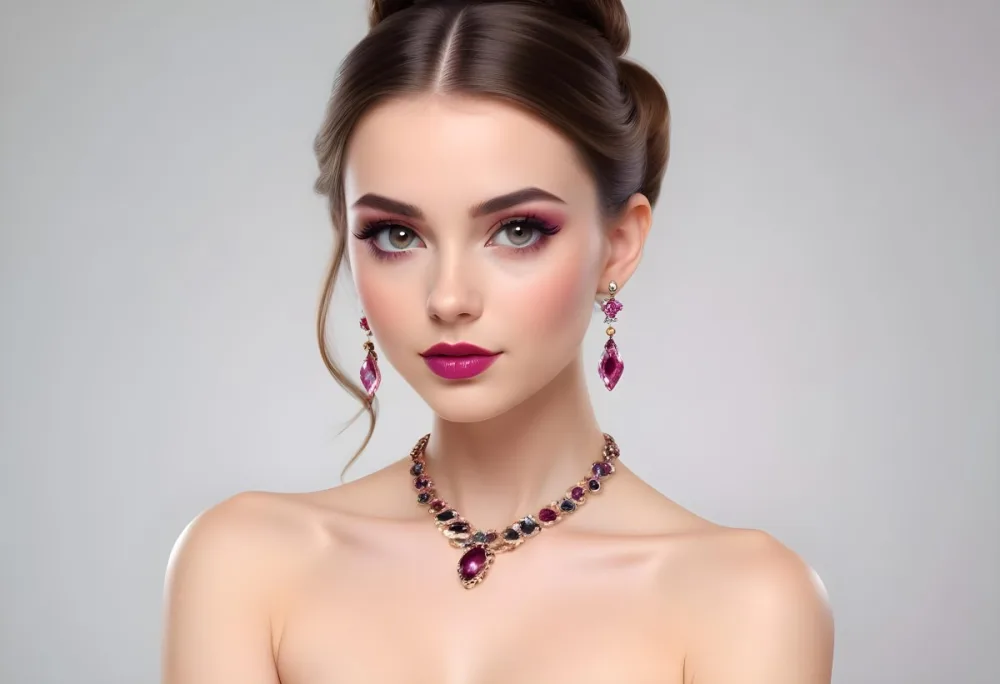 Adorable Cartoon Style A Young Woman With Fair Skin And Long Brown Hair Styled In An Elegant Updo She Has Striking Brown Eyes And Is Wearing Bold Makeup Including Dark Eyeliner And A Deep Pink Lipstick A Decorative P 25 8251
