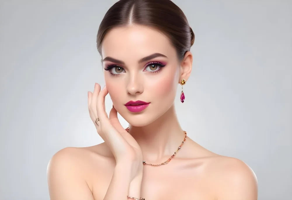 Adorable Cartoon Style A Young Woman With Fair Skin And Long Brown Hair Styled In An Elegant Updo She Has Striking Brown Eyes And Is Wearing Bold Makeup Including Dark Eyeliner And A Deep Pink Lipstick A Decorative P 27 D328