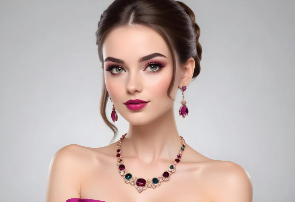 Adorable Cartoon Style A Young Woman With Fair Skin And Long Brown Hair Styled In An Elegant Updo She Has Striking Brown Eyes And Is Wearing Bold Makeup Including Dark Eyeliner And A Deep Pink Lipstick A Decorative P 33 38ad