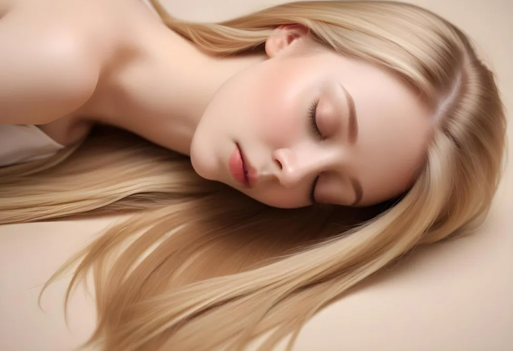 Adorable Cartoon Style Blonde Girl With Fair Skin And Closed Eyes Resting With Long Straight Hair Spread Out Around Her The Background Is Soft And Neutral 3d Render Cartoon 1 49d6