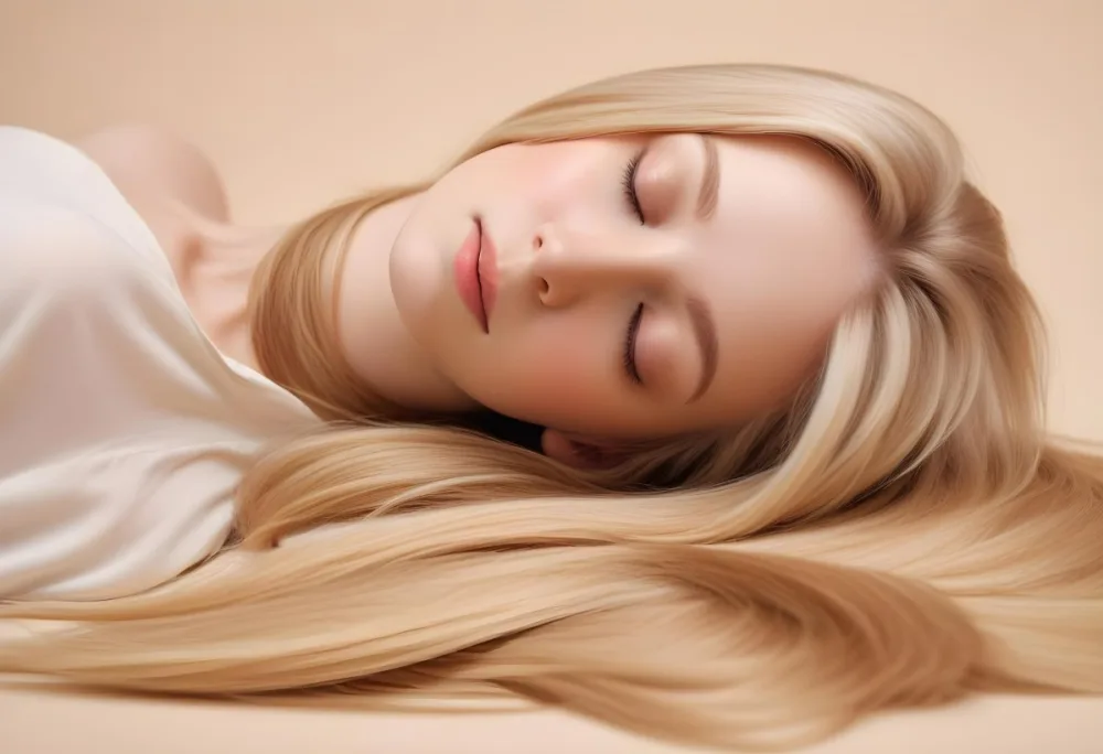 Adorable Cartoon Style Blonde Girl With Fair Skin And Closed Eyes Resting With Long Straight Hair Spread Out Around Her The Background Is Soft And Neutral 3d Render Cartoon 13 9a12