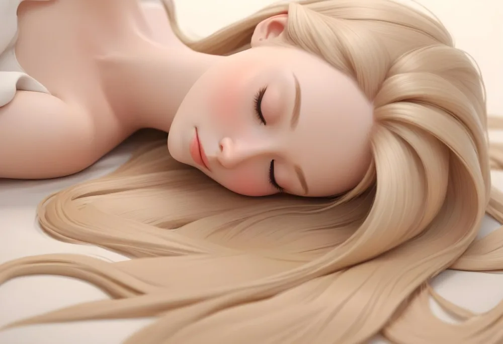 Adorable Cartoon Style Blonde Girl With Fair Skin And Closed Eyes Resting With Long Straight Hair Spread Out Around Her The Background Is Soft And Neutral 3d Render Cartoon 28 B2b3