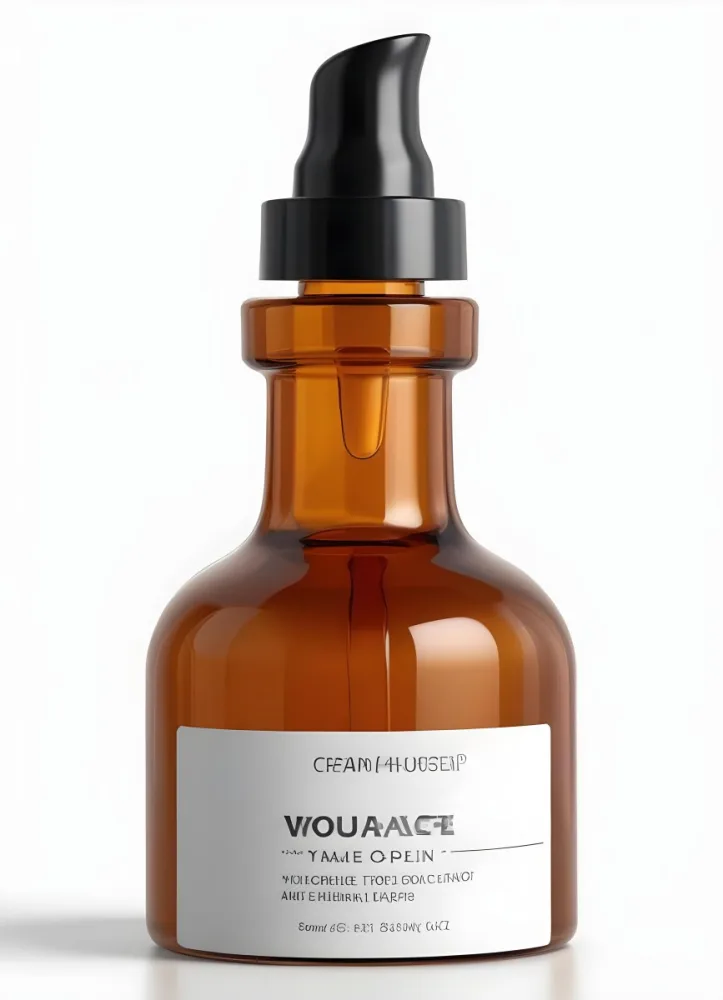 Amber Glass Bottle With A White Cap And Glass Dropper White Label Against A Clean White Background Minimalist Design Product Photography Studio Lighting 5 5a30