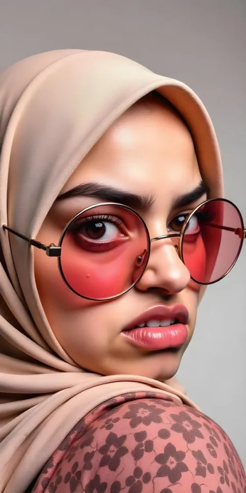 An Arab Woman 25 Years Old With Brown Eyes Wearing A Hijab And Round Glasses Making A Disgusted Face In A White Background 9 Efe6