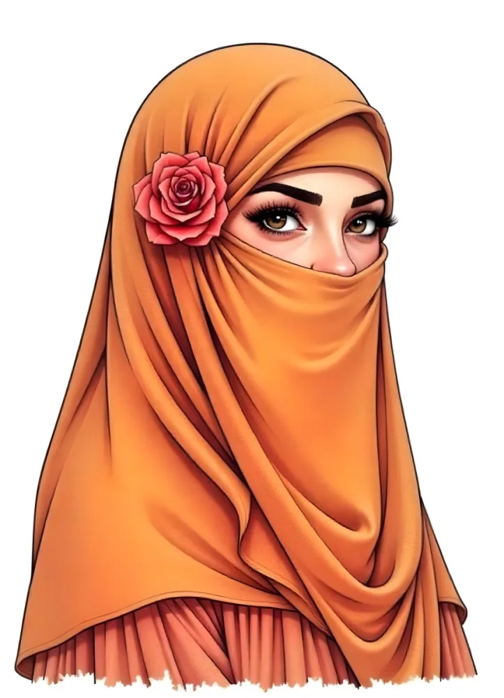 An Arab Woman Age 23 With Brown Eyes And An White Hijab With A Rose White Background 34 236a