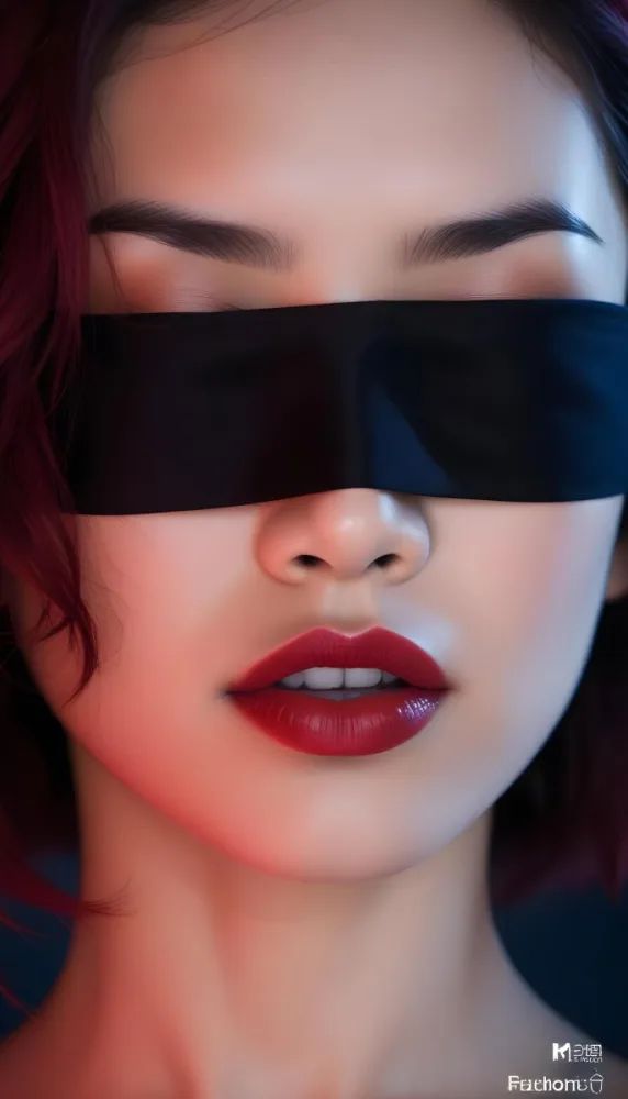 An Asian Girl 22 Years Old With A Red Blindfold Dark Skin Red Hair Black Lips In A Studio With Red Lights 16 6599