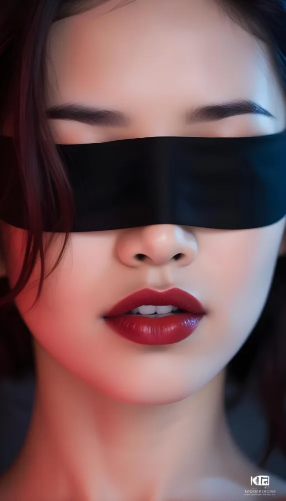 An Asian Girl 22 Years Old With A Red Blindfold Dark Skin Red Hair Black Lips In A Studio With Red Lights 3 A868