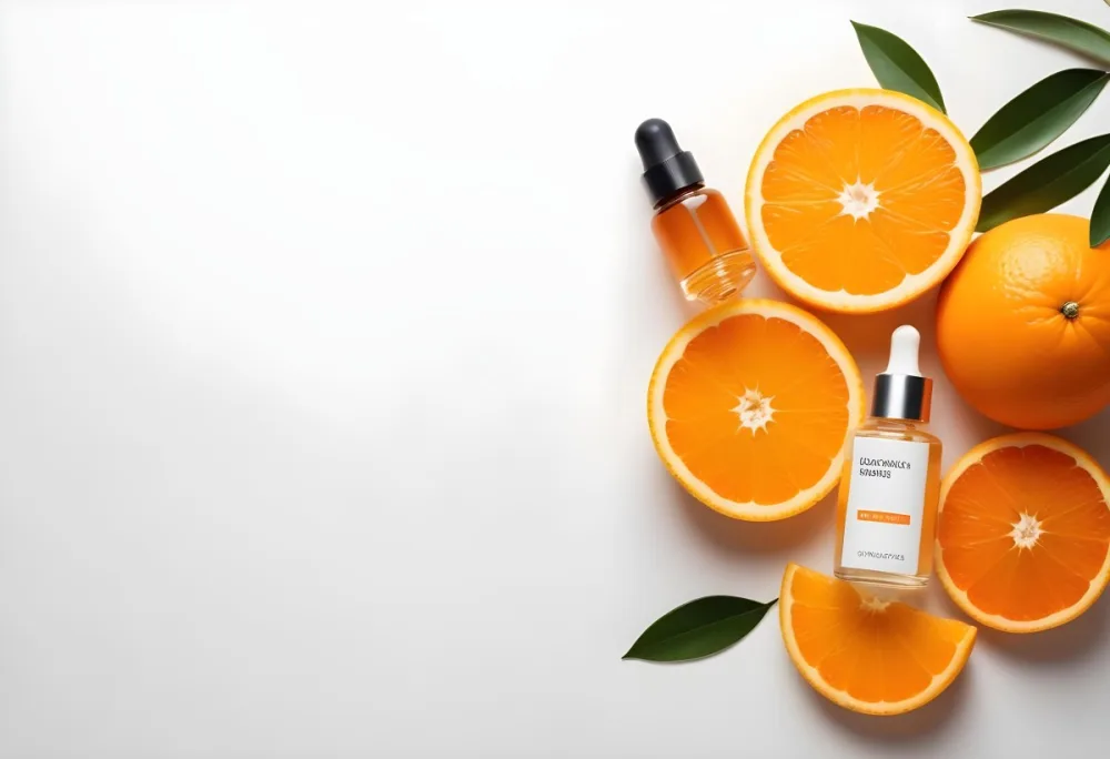 An Orange Bottle Of Facial Oil Serum With A Dropper Surrounded By Sliced Oranges On A White Background 7 4f6a