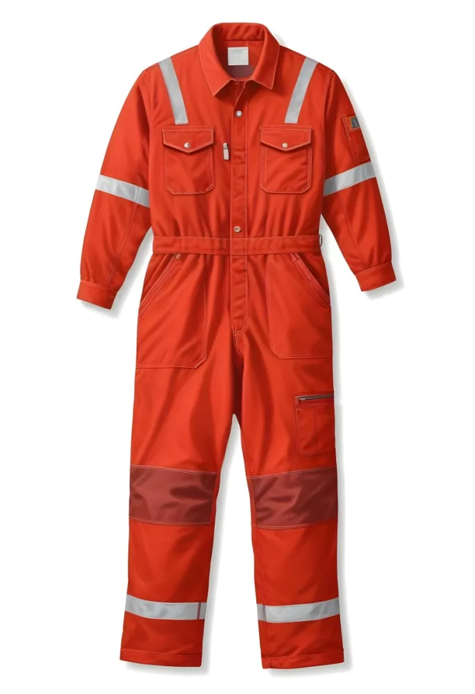 An Red Worker Overall With Long Sleeves And White Details Isolated On A White Background 5 D812