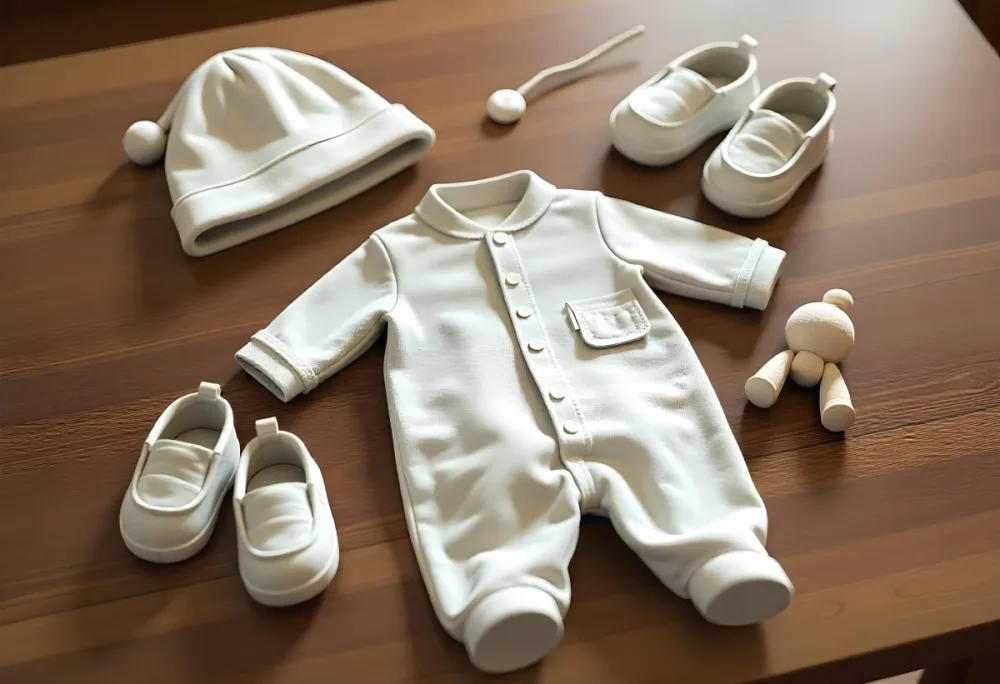 Baby Clothes A Hat A Pair Of Shoes And A Toy On A Wooden Table 34 72d1