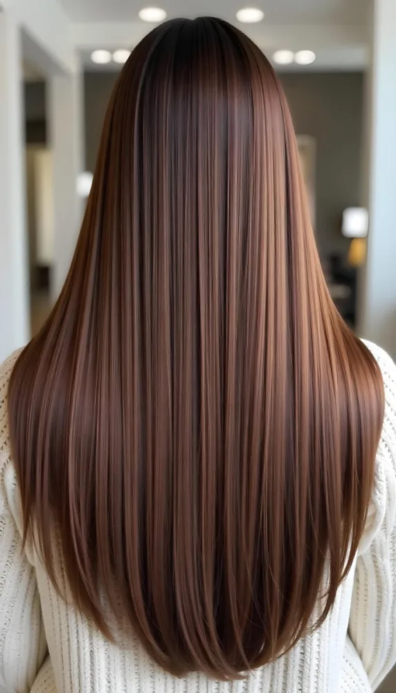 Back View Of A Caucasian Woman 25 Years Old With Long Straight Brown Hair Wearing A White Sweater In A Room 16 D2d0