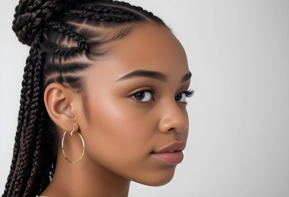 Black Woman 21 Years Old With Braided Hair And Earrings In A White Background 24 6083