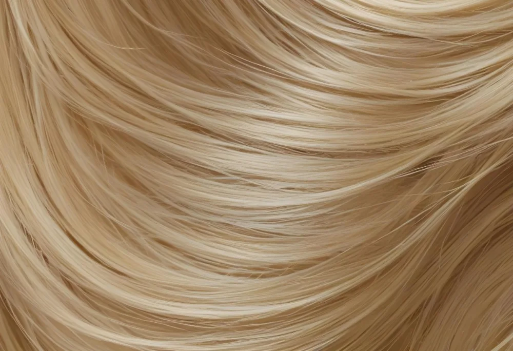 Blonde Hair Strands Light Golden Color Smooth Texture Flowing Pattern Close Up View Detailed Hair Fibers Natural Highlights Natural Lighting Clean Background 2 Fe20