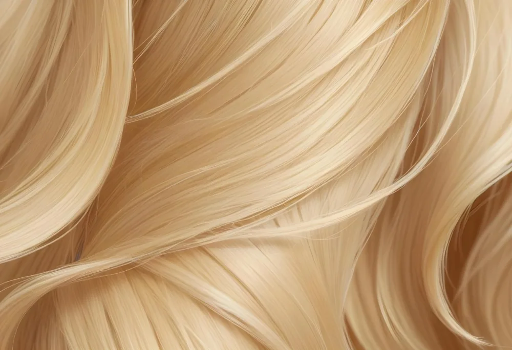 Blonde Hair Strands Light Golden Color Smooth Texture Flowing Pattern Close Up View Detailed Hair Fibers Natural Highlights Natural Lighting Clean Background 24 77d1