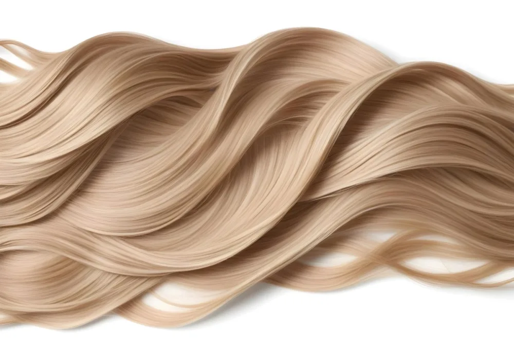 Blonde Hair Strands With Light Brown Highlights Flowing In A Wavy Pattern Isolated On A White Background Studio Lighting Hair Care Product Advertisement 10 6144