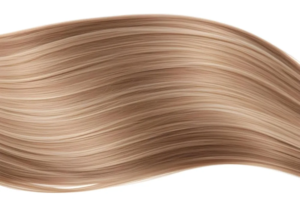 Blonde Hair Strands With Light Brown Highlights Flowing In A Wavy Pattern Isolated On A White Background Studio Lighting Hair Care Product Advertisement 24 D870