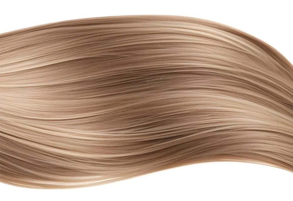 Blonde Hair Strands With Light Brown Highlights Flowing In A Wavy Pattern Isolated On A White Background Studio Lighting Hair Care Product Advertisement 5 E667