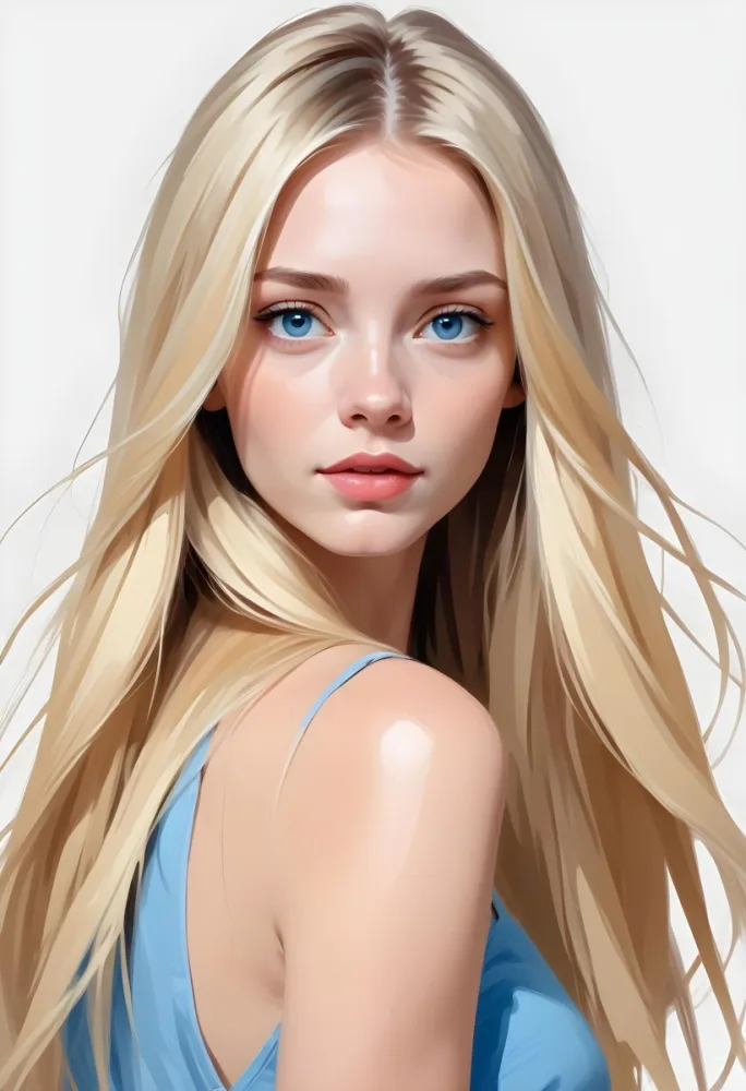 Blonde Woman In Her 20s With Fair Skin And Blue Eyes Gently Holding Her Long Straight Hair With One Hand While Looking Directly At The Camera The Background Is Plain White 26 Ecd8