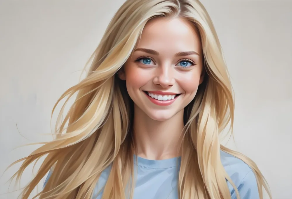 Blonde Woman With Long Straight Hair Light Skin And Blue Eyes Smiling Directly At The Camera With A Plain White Background 21 57ac
