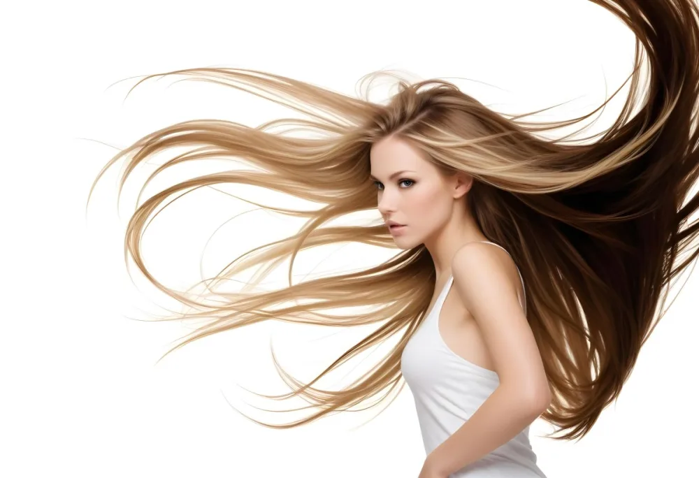 Brown And Blonde Hair Strands Dark Roots Light Ends Flowing Dynamic Composition Studio Lighting White Background Hair Care Concept Beauty And Fashion 24