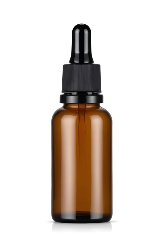 Brown Glass Bottle With White Cap And Dropper Isolated On White Background 13 25da