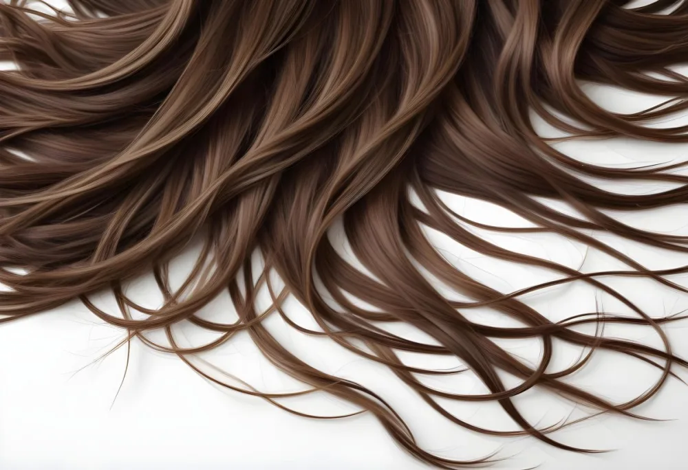 Brown Hair Strands With Dark Roots And Light Ends Flowing And Slightly Tangled Against A Plain White Background 18