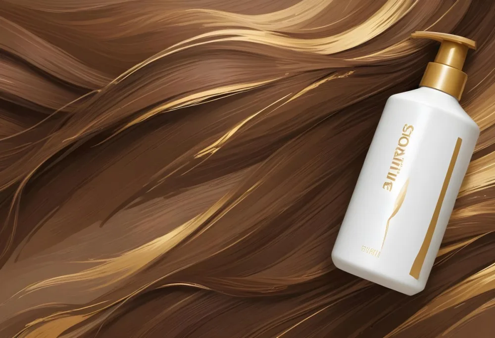 Brown Hair With A Golden Bottle Of Shampoo With A White Cap The Background Is A Brown Hair 14 Eb77