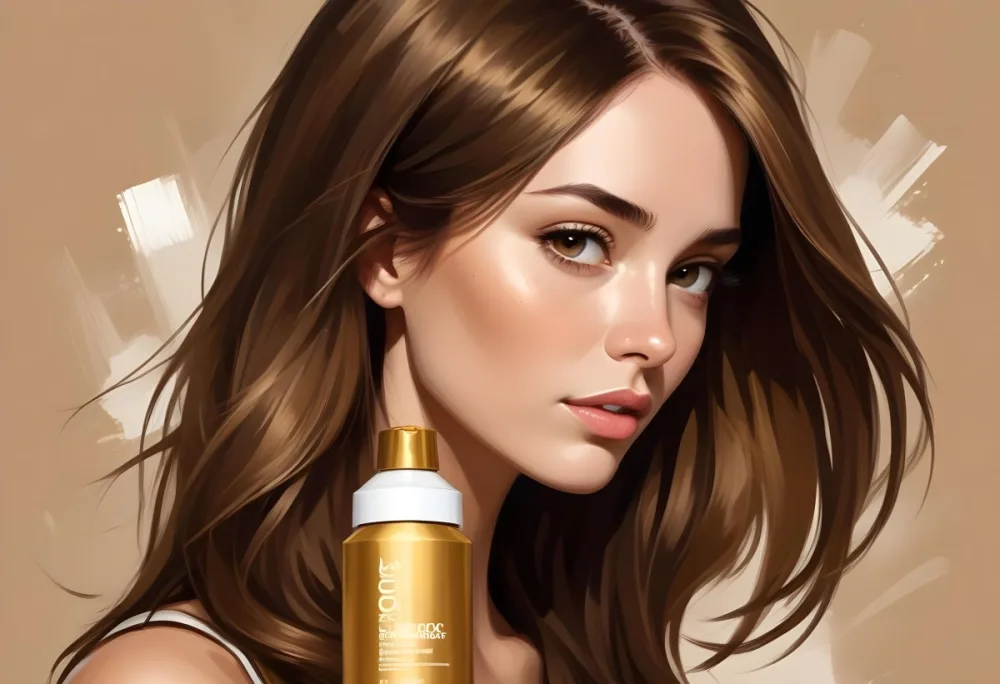 Brown Hair With A Golden Bottle Of Shampoo With A White Cap The Background Is A Brown Hair 2