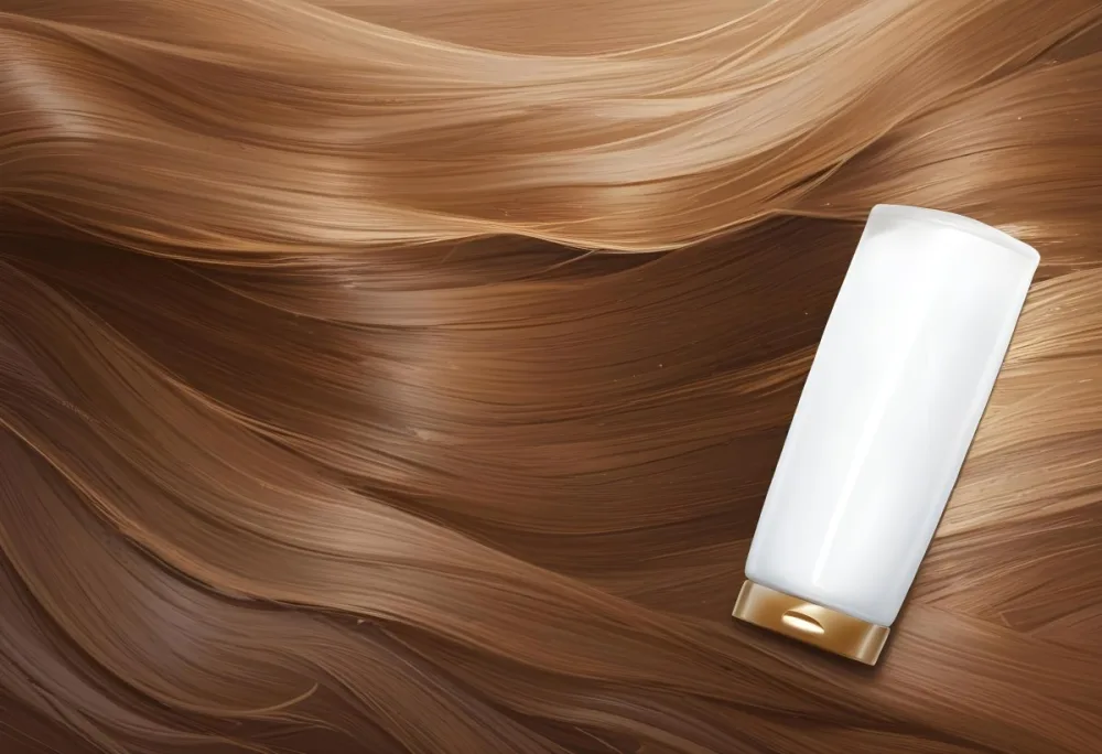 Brown Hair With A Golden Bottle Of Shampoo With A White Cap The Background Is A Brown Hair 22