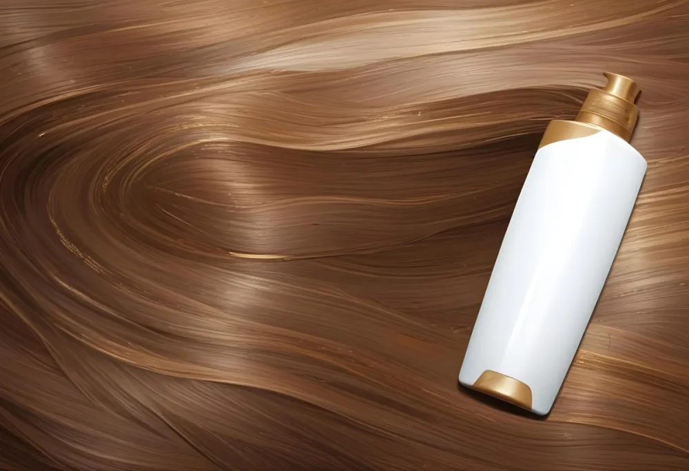 Brown Hair With A Golden Bottle Of Shampoo With A White Cap The Background Is A Brown Hair 24