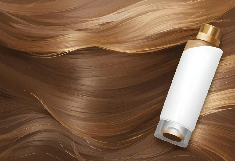Brown Hair With A Golden Bottle Of Shampoo With A White Cap The Background Is A Brown Hair 30 Da03