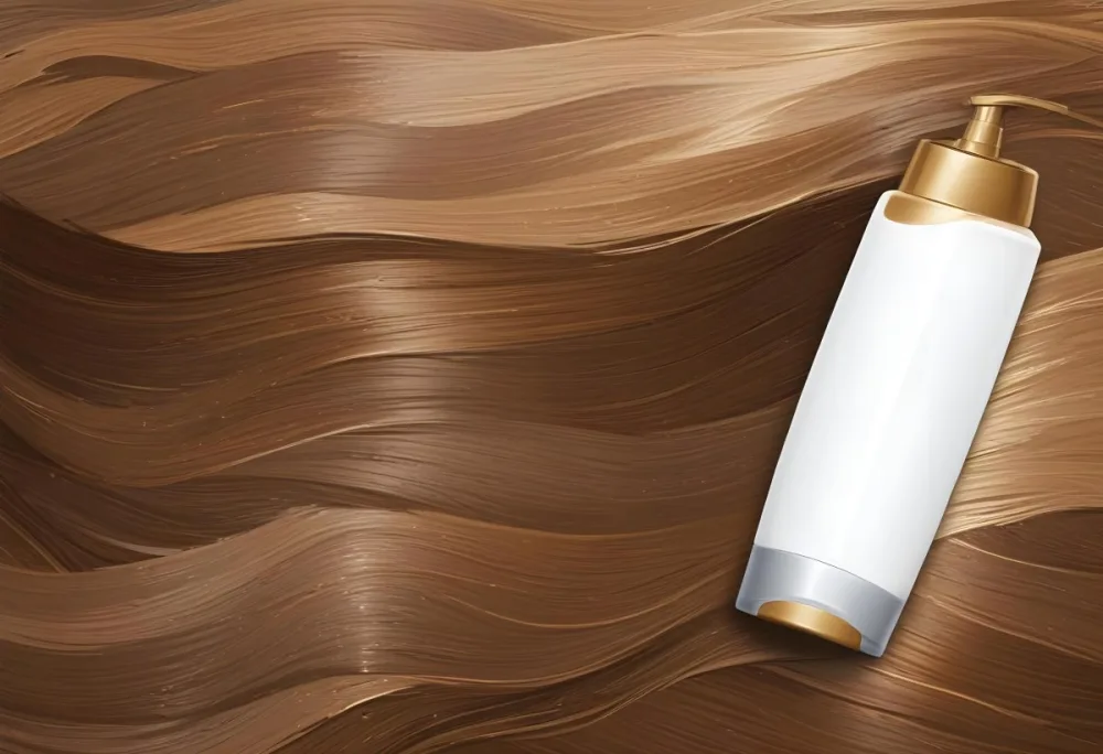 Brown Hair With A Golden Bottle Of Shampoo With A White Cap The Background Is A Brown Hair 33 7425