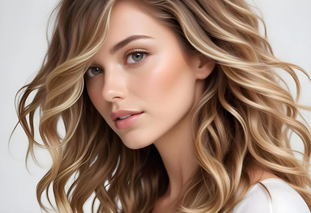 Brown Hair With Blonde Highlights Wavy Texture Close Up Shot Strands Overlapping Natural Lighting Clean White Background Hair Styled In Loose Waves Natural Look Hair Care Product Advertisement 29 8ff0