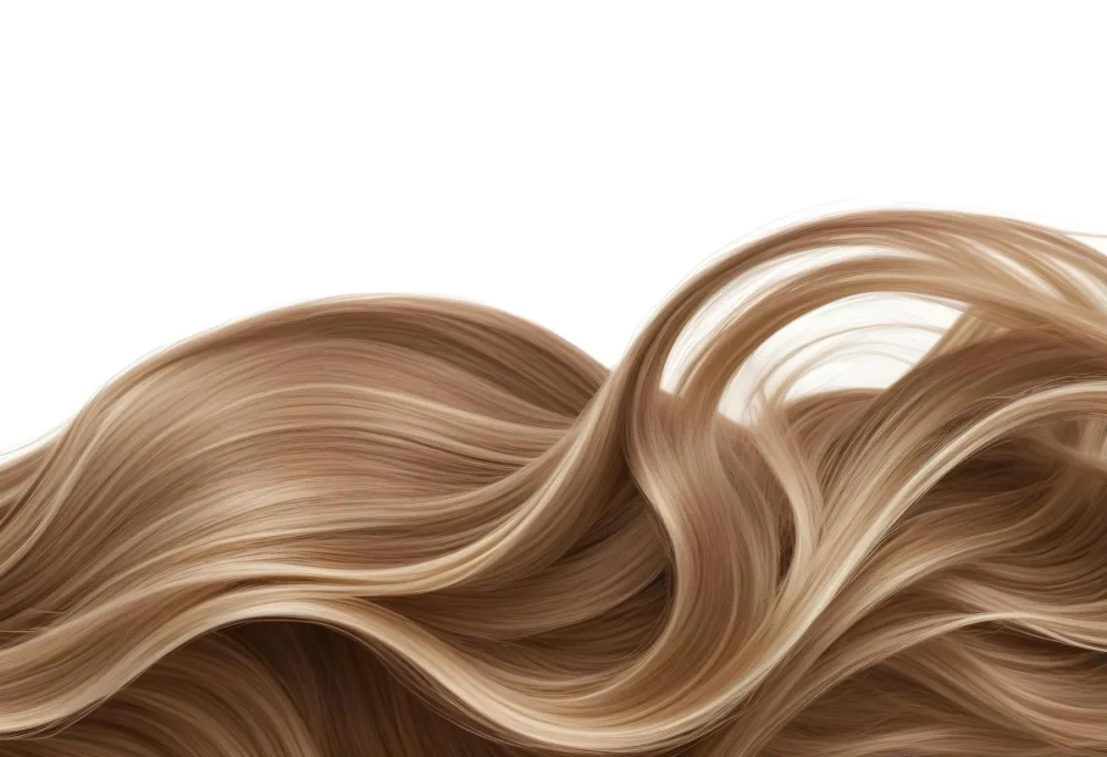 Brown Hair With Blonde Highlights Wavy Texture Close Up Shot Strands Overlapping Natural Lighting Clean White Background Hair Styled In Loose Waves Natural Look Hair Care Product Advertisement 8 309d