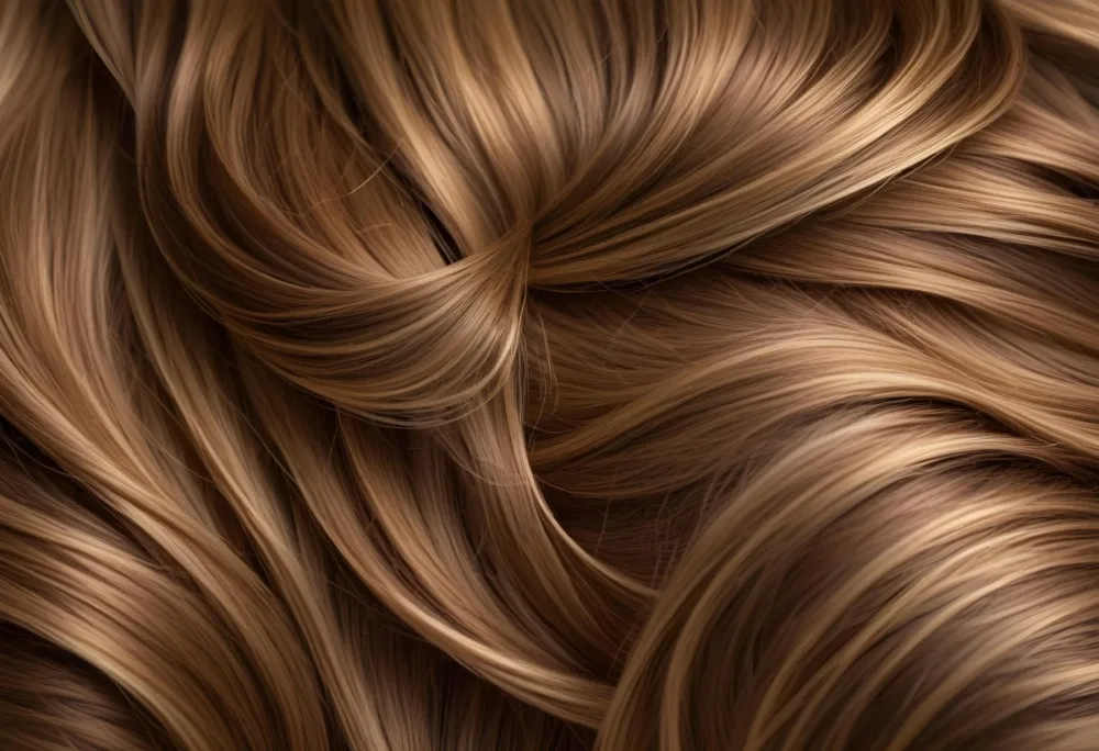 Brown Hair With Golden Highlights Wavy Texture Close Up Shot Natural Lighting Smooth Strands Natural Look Hair Care Concept Beauty Salon Salon Style Healthy Texture Elegant Waves 11 15de