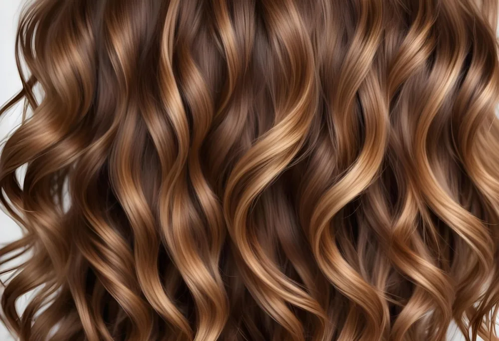 Brown Hair With Golden Highlights Wavy Texture Close Up Shot Natural Lighting Smooth Strands Natural Look Hair Care Concept Beauty Salon Salon Style Healthy Texture Elegant Waves 14 7eae