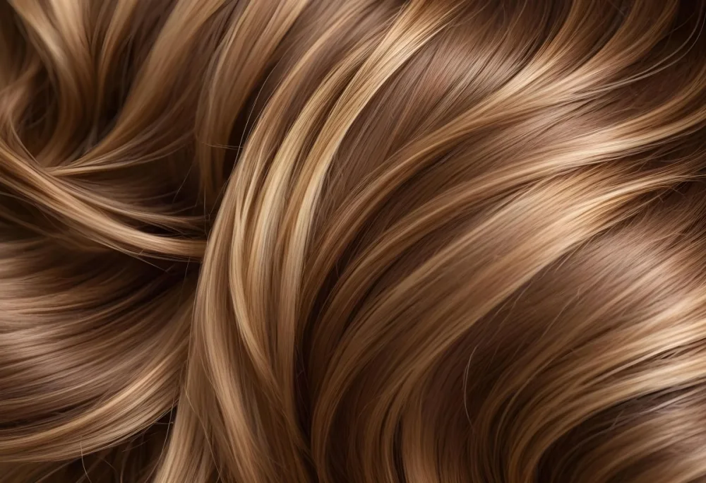 Brown Hair With Golden Highlights Wavy Texture Close Up Shot Natural Lighting Smooth Strands Natural Look Hair Care Concept Beauty Salon Salon Style Healthy Texture Elegant Waves 29 189e