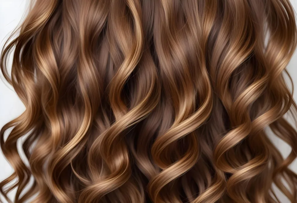 Brown Hair With Golden Highlights Wavy Texture Close Up Shot Natural Lighting Smooth Strands Natural Look Hair Care Concept Beauty Salon Salon Style Healthy Texture Elegant Waves 32 6a8b