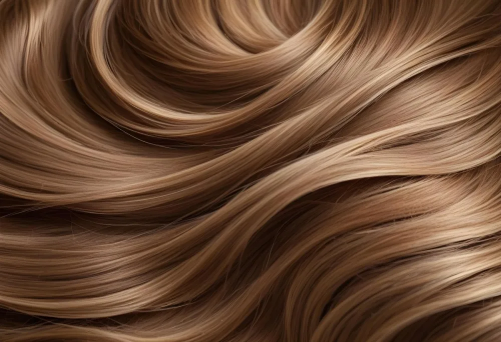 Brown Hair With Golden Highlights Wavy Texture Close Up Shot Natural Lighting Smooth Strands Natural Look Hair Care Concept Beauty Salon Salon Style Healthy Texture Elegant Waves 35 C62e