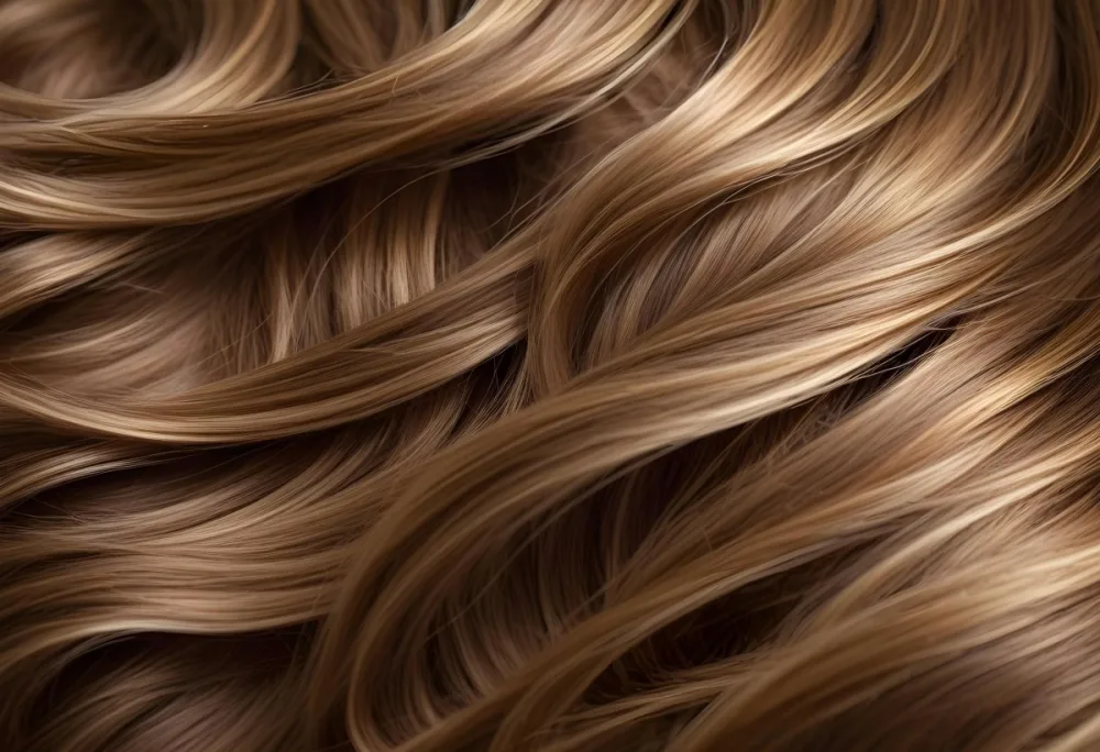 Brown Hair With Golden Highlights Wavy Texture Close Up Shot Natural Lighting Smooth Strands Natural Look Hair Care Concept Beauty Salon Salon Style Healthy Texture Elegant Waves 8 0914