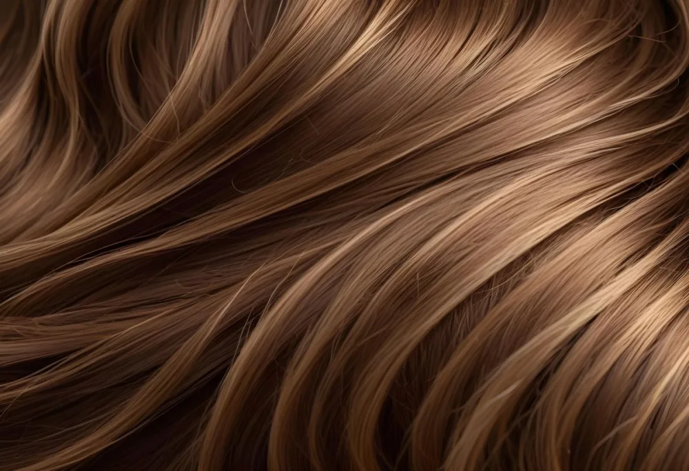 Brown Hair With Golden Highlights Wavy Texture Close Up Shot Studio Lighting Smooth And Shiny Strands Natural Hair Color Healthy Hair Hair Care Concept Beauty Product Advertisement 12 5fad